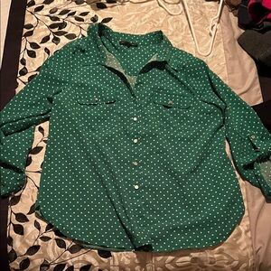 Adrienne Vittadini Green Polka Dot Blouse